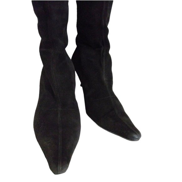 [SOLD] Jimmy Choo London Womens Black Suede Knee Point Toe Boots EU 37 Witchcore - Picture 4 of 12